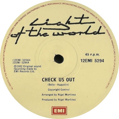 Light Of The World - Check Us Out - Light Of The World : Check Us Out (12") is available for sale at our shop at a great price. We have a huge collection of Vinyl's, CD's, Cassettes & other formats available for sale for music lovers - EMI - EMI - EMI - E - Vinyl Record