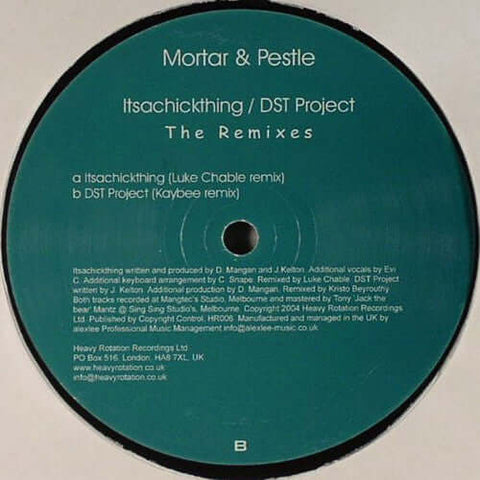 Mortar & Pestle - Itsachickthing / DST Project (The Remixes) - Mortar & Pestle : Itsachickthing / DST Project (The Remixes) (12") is available for sale at our shop at a great price. We have a huge collection of Vinyl's, CD's, Cassettes & other formats ava - Vinyl Record