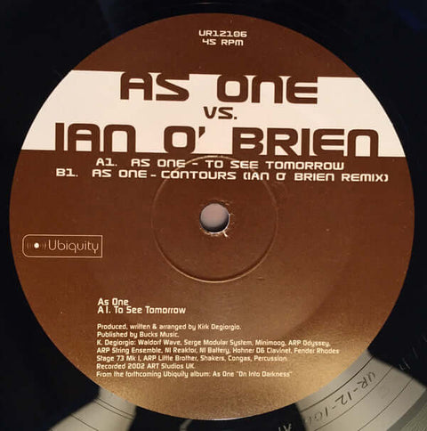 As One Vs. Ian O'Brien - To See Tomorrow / Contours - As One Vs. Ian O'Brien : To See Tomorrow / Contours (12", Ltd) is available for sale at our shop at a great price. We have a huge collection of Vinyl's, CD's, Cassettes & other formats available for sa - Vinyl Record
