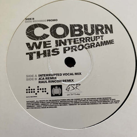 Coburn - We Interrupt This Programme - Coburn : We Interrupt This Programme (12", Promo, W/Lbl) is available for sale at our shop at a great price. We have a huge collection of Vinyl's, CD's, Cassettes & other formats available for sale for music lovers - - Vinyl Record