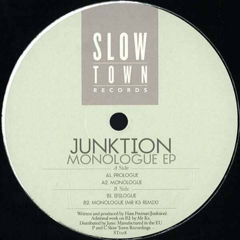 Junktion - Monologue EP - Junktion : Monologue EP (12", EP, 180) is available for sale at our shop at a great price. We have a huge collection of Vinyl's, CD's, Cassettes & other formats available for sale for music lovers - Slow Town Records - Slow Town - Vinyl Record