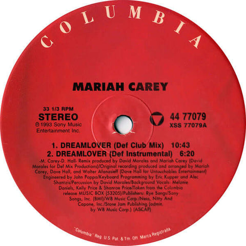 Mariah Carey - Dreamlover - Artists Mariah Carey Genre Garage House, Pop Release Date 1 Jan 1993 Cat No. 44 77079 Format 12" Vinyl - Columbia - Columbia - Columbia - Columbia - Vinyl Record