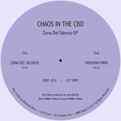 Chaos In The CBD - Zona Del Silencio - Artists Chaos In The CBD Genre Deep House Release Date Cat No. IDWT-003 Format 12" Vinyl - In Dust We Trust - In Dust We Trust - In Dust We Trust - In Dust We Trust - Vinyl Record