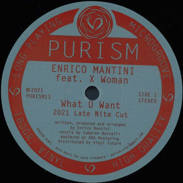 Enrico Mantini & X Woman - What U Want - Artists Enrico Mantini Genre Deep House Release Date 29 April 2022 Cat No. PURISM13 Format 12