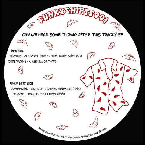 Keymono - 'Can We Hear Some Techno After This Track' Vinyl - First release brought by Funky Shirts Records. Expect some heavy dance-floor material, yet high versatility on this collaboration EP by Dumbmachine and Keymono. A1 is a mover. A2 is a hitter. B1 - Vinyl Record