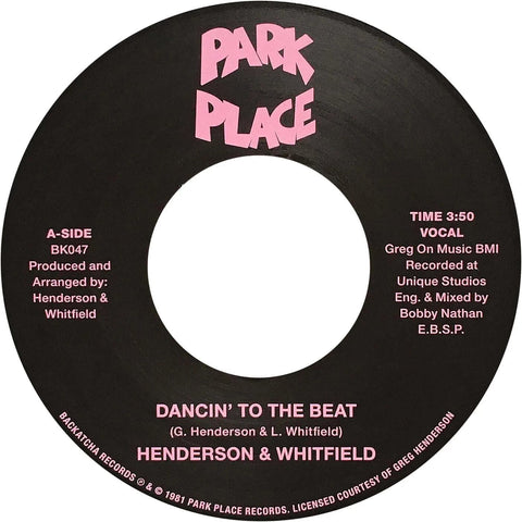 Henderson & Whitfield - Dancin To The Beat 45 - Artists Henderson & Whitfield Genre Boogie, Reissue Release Date 3 Mar 2023 Cat No. BK047 Format 7" Vinyl - Backatcha Records - Backatcha Records - Backatcha Records - Backatcha Records - Vinyl Record