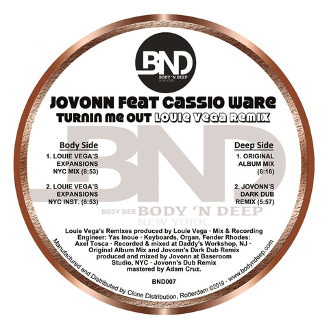 Jovonn - Turnin Me Out - Artists Jovonn Genre Deep House Release Date 3 Mar 2023 Cat No. BND007 Format 12" Vinyl - Body 'N Deep - Vinyl Record