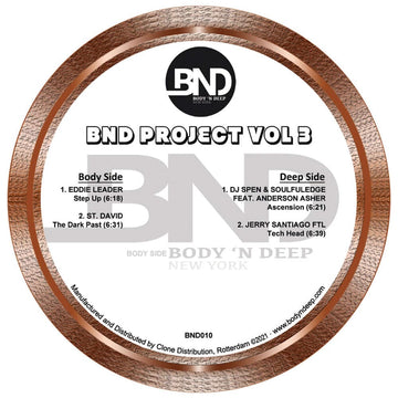 Various - BND Project Vol 3 - Artists Eddie Leader St. David DJ Spen Soulfuledge Anderson Asher Jeremy Santiago Genre Deep House, Garage House Release Date 8 Nov 2022 Cat No. BND010 Format 12