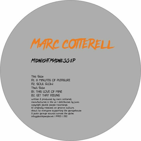 Marc Cotterell - Midnight Madness - Artists Marc Cotterell Genre UKG, Garage House Release Date 14 Oct 2022 Cat No. PPR 23 Format 12" Vinyl - Plastik People - Plastik People - Plastik People - Plastik People - Vinyl Record