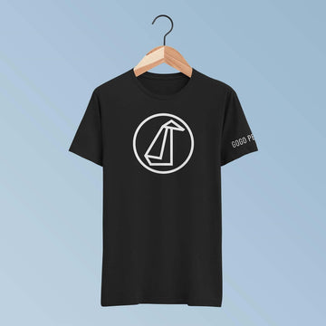 Gogo Penguin Classic Logo T Shirt - 155 g 100% Combed Organic Cotton / Earth Positive T shirt White Chest Logo on Black T shirt with arm detail. Designed by Chris Illingworth - Gogo Penguin Vinly Record