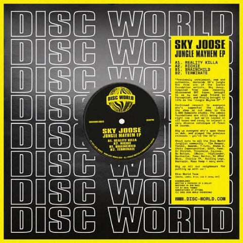 Sky Joose - Jungle Mayhem - Artists Sky Joose Genre Jungle Release Date 1 Jan 2022 Cat No. DISCWORLD003 Format 12" Vinyl - Disc World Recordings - Disc World Recordings - Disc World Recordings - Disc World Recordings - Vinyl Record