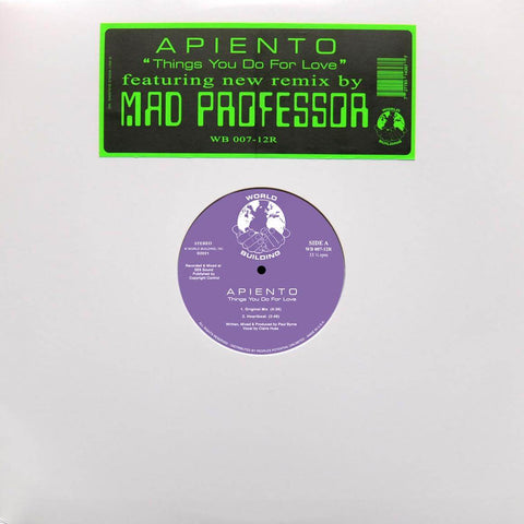 Apiento - Things You Do For Love - Artists Apiento, Mad Professor Genre Deep House Release Date 14 January 2022 Cat No. WB 007-12R Format 12" Vinyl - World Building - Vinyl Record