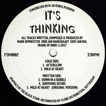 It's Thinking - Afterglow - After the acclaimed release of Nature Boy's Ruff Disco Volume One, Frame Of Mind is back with another re-issue of a 25 year old record. Gerd's very first house release called Afterglow, produced under the alias of It's Thinking Vinly Record