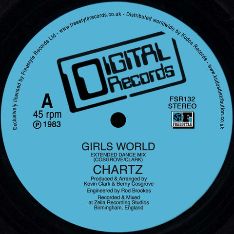 Chartz - Girls World - Artists Chartz Genre Electro Funk, Reissue Release Date 10 Mar 2023 Cat No. FSR131 Format 12" Vinyl - Freestyle Records - Freestyle Records - Freestyle Records - Freestyle Records - Vinyl Record