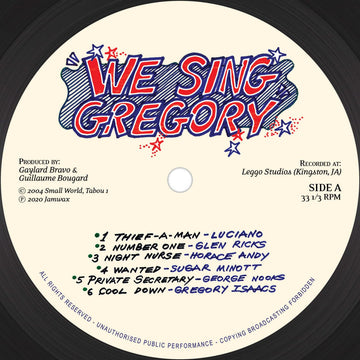 Various - We Sing Gregory LP - Various - We Sing Gregory LP (Vinyl) - Jamwax Records proudly presents We Sing Gregory. On this album, jamaican producer Bravo used the best roots and culture band, the undomitable Roots Radics, featuring Flabba Holt on bass Vinly Record