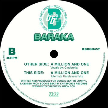 Baraka - 'A Million And One' Vinyl - Artists Baraka Genre Jungle Release Date 8 Aug 2022 Cat No. KBOGR45T Format 12