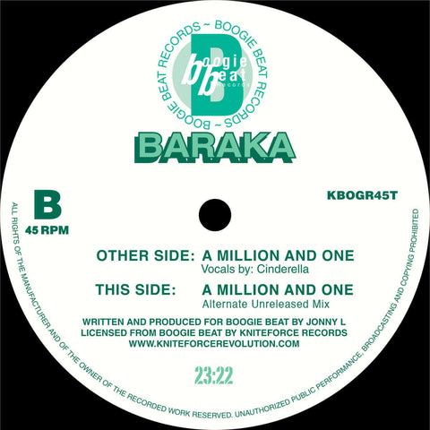 Baraka - 'A Million And One' Vinyl - Artists Baraka Genre Jungle Release Date 8 Aug 2022 Cat No. KBOGR45T Format 12" Vinyl - Kniteforce Records - Vinyl Record