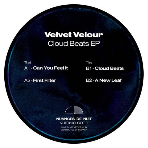Velvet Velour - 'Cloud Beats' Vinyl - Artists Velvet Velour Genre Tech House Release Date 30 Sept 2022 Cat No. NUIT010 Format 12" Vinyl - Nuances De Nuit - Vinyl Record