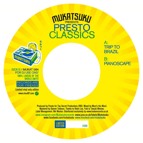 Presto - Presto Classics : Jazzy Instrumental Gems - Artists Presto Genre Hip-Hop, Instrumental, Jazz Release Date 3 Mar 2023 Cat No. MUKAT084 Format 7" Vinyl - Mukatsuku - Mukatsuku - Mukatsuku - Mukatsuku - Vinyl Record