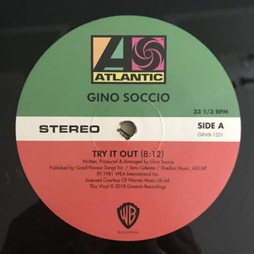 Gino Soccio - 'Try It Out' Vinyl - Artists Gino Soccio Genre Disco, Reissue Release Date 1 Jan 2018 Cat No. GRWB-1201 Format 12