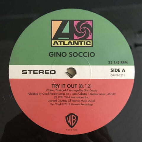 Gino Soccio - 'Try It Out' Vinyl - Artists Gino Soccio Genre Disco, Reissue Release Date 1 Jan 2018 Cat No. GRWB-1201 Format 12" Vinyl - Groovin Recordings - Groovin Recordings - Groovin Recordings - Groovin Recordings - Vinyl Record