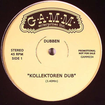 Dubben - 'Kollektoren Dub' Vinyl - Media Condition: Very Good + Sleeve Condition: Generic Two track 12 with the latin/spanish 'Karameller' on the A side and 'Kollektoren dub' on the other side. - G.A.M.M. Vinly Record