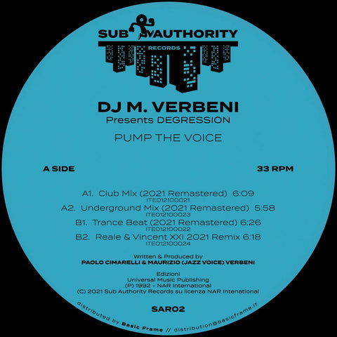 Dj M. Verbeni - Pump The Voice - Artists DJ M Verbeni Genre House, Deep House Release Date 26 November 2021 Cat No. SAR02 Format 12" Vinyl - Sub Authority Records - Sub Authority Records - Sub Authority Records - Sub Authority Records - Vinyl Record