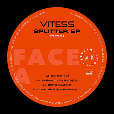 Vitess - Splitter - Artists Vitess Genre Tech House, Breaks Release Date 29 April 2022 Cat No. STRCTR009 Format 12" Splatter Vinyl - STRCTR Records - STRCTR Records - STRCTR Records - STRCTR Records - Vinyl Record