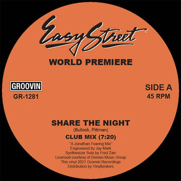 World Premiere - 'Share The Night' Vinyl - Artists World Premiere Genre Disco Release Date 11 February 2022 Cat No. GR-1281 Format 12