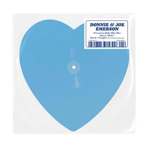 Donnie & Joe Emerson - "Baby" Heart Shaped Record - Artists Donnie & Joe Emerson Genre Soft Rock, Reissue Release Date 31 Mar 2023 Cat No. LITA45-046 Format 7" Heart-Shaped Blue Vinyl - Vinyl Record