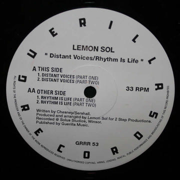 Lemon Sol - Distant Voices / Rhythm Is Life Vinyl Vinly Record