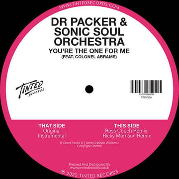 Dr Packer & Sonic Soul Orchestra - 'You're The One For Me' Vinyl - Artists Dr Packer & Sonic Soul Orchestra Genre Nu-Disco, Disco House Release Date 2 Dec 2022 Cat No. TINTV006 Format 12