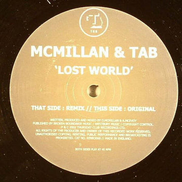 McMillan & Tab - Lost World Vinyl Vinly Record