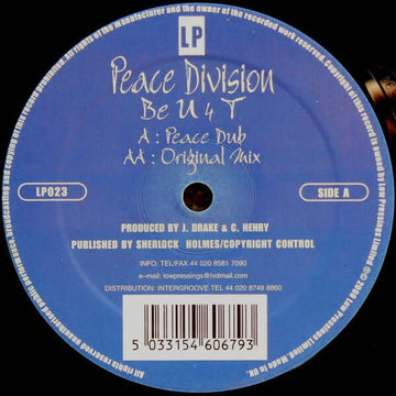 Peace Division - Be U 4 T Vinyl Vinly Record