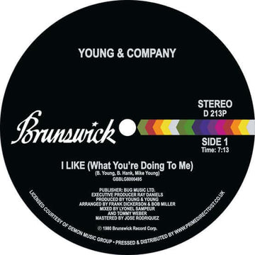Young & Company - I Like (What You're Doing To Me) - Artists Young & Company Genre Disco, Reissue Release Date 1 Jan 2021 Cat No. D213P Format 12