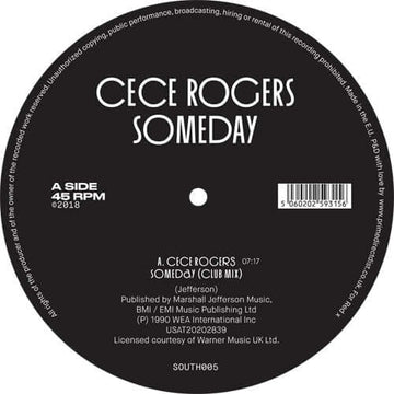 Ce Ce Rogers - Someday - Artists Ce Ce Rogers Genre Soulful House, Reissue Release Date 10 Feb 2023 Cat No. SOUTH005 Format 12