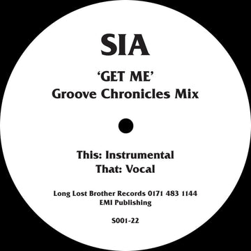 S.I.A - 'Get Me (Groove Chronicles Remix)' Vinyl Vinyl Vinly Record
