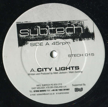 Subtech - City Lights / Driv'in In Your Mind Vinyl Vinly Record