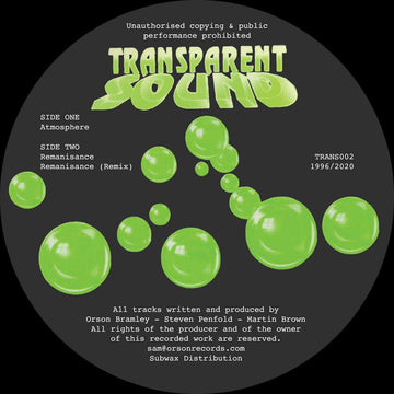 Transparent Sound - Atmosphere / Remanisance Vinyl Vinly Record