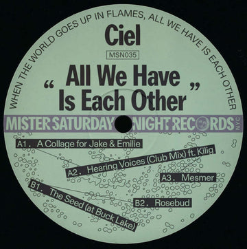 Ciel - All we have is each other - Artists Ciel Genre Techno, Breaks, IDM Release Date 3 Mar 2023 Cat No. MSN035 Format 12