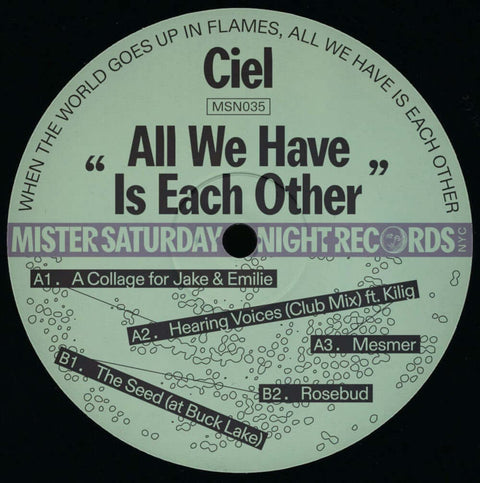 Ciel - All we have is each other - Artists Ciel Genre Techno, Breaks, IDM Release Date 3 Mar 2023 Cat No. MSN035 Format 12" Vinyl - Vinyl Record