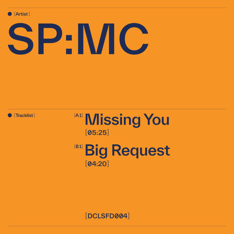 SP:MC - Missing You / Big Request - Artists SP:MC Genre UK Garage Release Date 17 Feb 2023 Cat No. DCLSFD004 Format 12" Vinyl - Declassified Records - Declassified Records - Declassified Records - Declassified Records - Vinyl Record