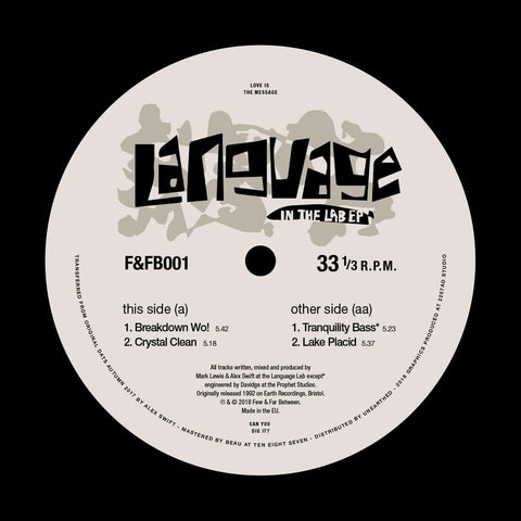 Language - In The Lab - Artists Language Genre House, Breaks Release Date 10 Mar 2023 Cat No. F&FB001RP Format 12" Vinyl - Few & Far Between - Few & Far Between - Few & Far Between - Few & Far Between - Vinyl Record